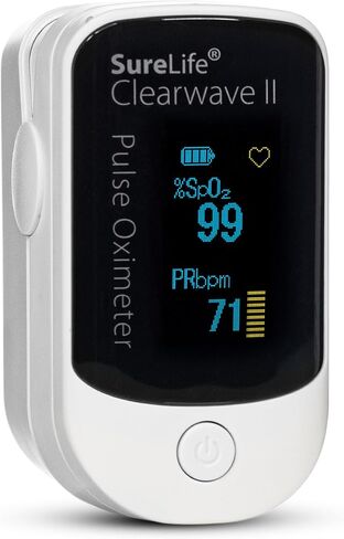 SureLife Clearwave II Pulse Oximeter | OLED Display, SpO2 Sensor, Pulse Rate Monitor, One-Button Operation, Batteries & Lanyard Included in Kuwait