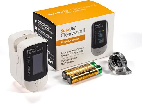 SureLife Clearwave II Pulse Oximeter | OLED Display, SpO2 Sensor, Pulse Rate Monitor, One-Button Operation, Batteries & Lanyard Included in Kuwait