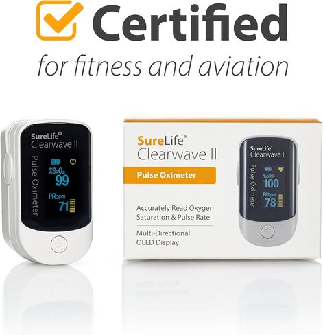 SureLife Clearwave II Pulse Oximeter | OLED Display, SpO2 Sensor, Pulse Rate Monitor, One-Button Operation, Batteries & Lanyard Included in Kuwait