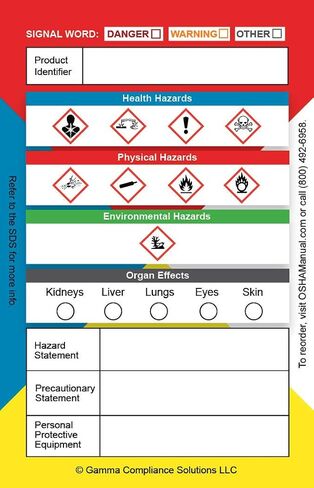 Globally Harmonized System (GHS) Secondary Container Labels, 3.5 x 2.25 Inches, 100 Labels per Roll, Adhesive, Glossy Finish in Kuwait