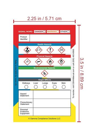 Globally Harmonized System (GHS) Secondary Container Labels, 3.5 x 2.25 Inches, 100 Labels per Roll, Adhesive, Glossy Finish in Kuwait