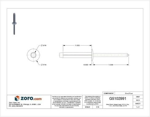 Manufacturer Varies Blind Rivet, Dome Head, 3/16 in Dia., 1 in L, Aluminum Body, 25 PK 1609PK - 1 Each in Saudi Arabia