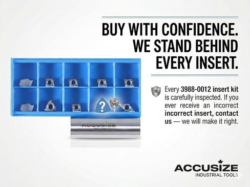 Accusize Carbide Insert Set for 1/2 in Turning Tool, 10 Pc, for Aluminum | C6 Carbide Replacement Set for 3988-0012 with GTN-2LH, 11ER A60-LH, CCGT21.51-LH, DCGT21.51-LH, WCGT2.52-AF, 3988-0012INSERTS in Kuwait