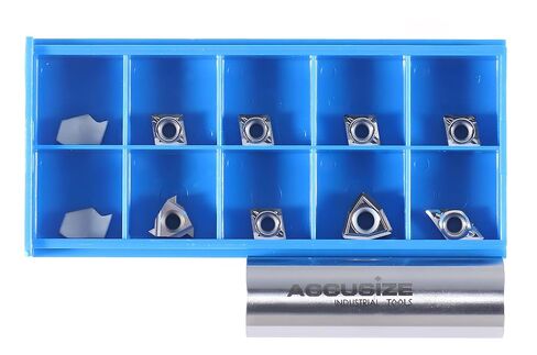 Accusize Carbide Insert Set for 1/2 in Turning Tool, 10 Pc, for Aluminum | C6 Carbide Replacement Set for 3988-0012 with GTN-2LH, 11ER A60-LH, CCGT21.51-LH, DCGT21.51-LH, WCGT2.52-AF, 3988-0012INSERTS in Kuwait