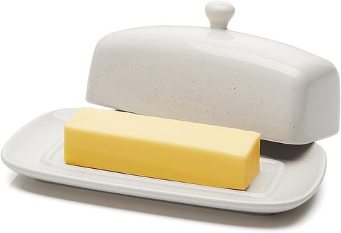 Sweese Butter Dish with Lid, Porcelain Butter Keeper, 7.8 Inch Butter Holder with Handle Cover, Butter Container Perfect for East West Coast Butter, White in Saudi Arabia