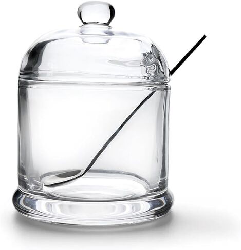 HillSpring Thick Glass Salt Cellar with Stainless Steel Spoon, Clear Container for Kosher, Sea, Himalayan Salt, Sugar, Pepper, Heavyweight Spices Jar, 10 oz (1, Transparent, Medium) in Kuwait