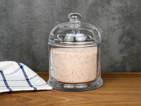 HillSpring Thick Glass Salt Cellar with Stainless Steel Spoon, Clear Container for Kosher, Sea, Himalayan Salt, Sugar, Pepper, Heavyweight Spices Jar, 10 oz (1, Transparent, Medium) in Kuwait