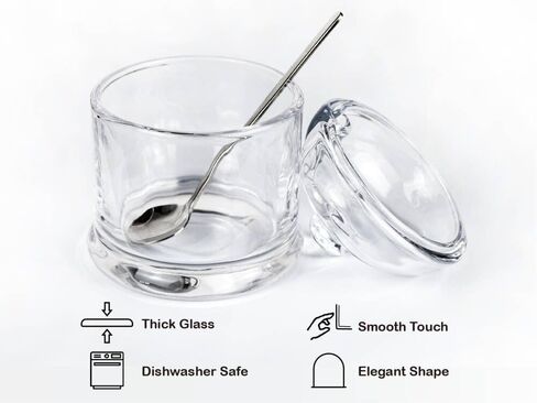HillSpring Thick Glass Salt Cellar with Stainless Steel Spoon, Clear Container for Kosher, Sea, Himalayan Salt, Sugar, Pepper, Heavyweight Spices Jar, 10 oz (1, Transparent, Medium) in Kuwait