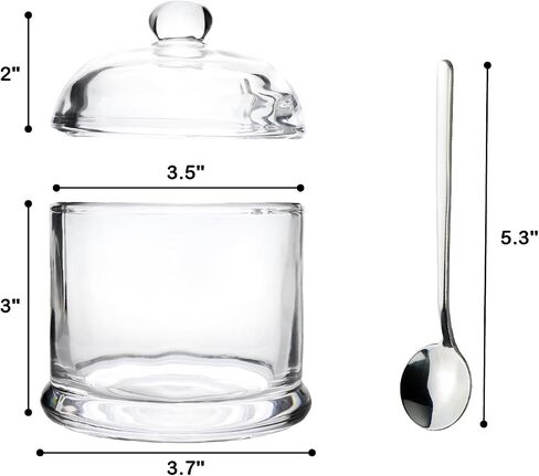 HillSpring Thick Glass Salt Cellar with Stainless Steel Spoon, Clear Container for Kosher, Sea, Himalayan Salt, Sugar, Pepper, Heavyweight Spices Jar, 10 oz (1, Transparent, Medium) in Kuwait