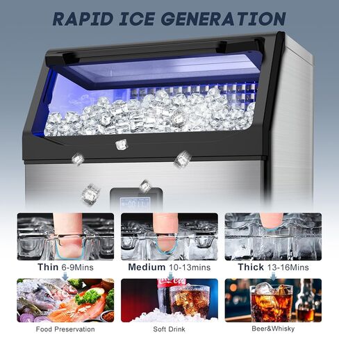 SOZT® Commercial Ice Maker Machine 250LBS/24H, Stainless Steel Under Counter Ice Machine with 75LBS Storage Bin, Self-Cleaning Freestanding Ice Cube Maker for Restaurant, Bar, Home, Office in Kuwait