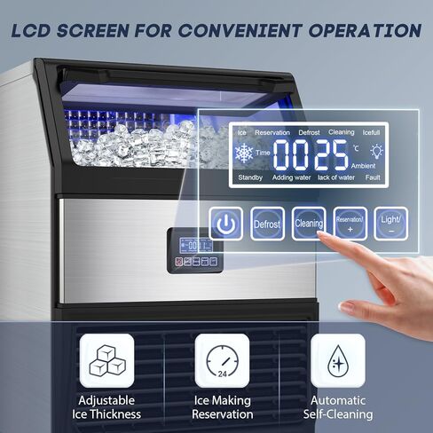 SOZT® Commercial Ice Maker Machine 250LBS/24H, Stainless Steel Under Counter Ice Machine with 75LBS Storage Bin, Self-Cleaning Freestanding Ice Cube Maker for Restaurant, Bar, Home, Office in Kuwait