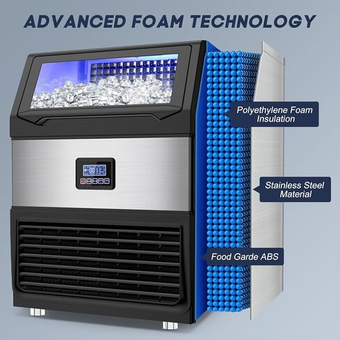 SOZT® Commercial Ice Maker Machine 250LBS/24H, Stainless Steel Under Counter Ice Machine with 75LBS Storage Bin, Self-Cleaning Freestanding Ice Cube Maker for Restaurant, Bar, Home, Office in Kuwait