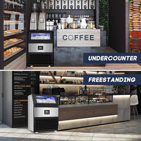 SOZT® Commercial Ice Maker Machine 250LBS/24H, Stainless Steel Under Counter Ice Machine with 75LBS Storage Bin, Self-Cleaning Freestanding Ice Cube Maker for Restaurant, Bar, Home, Office in Kuwait