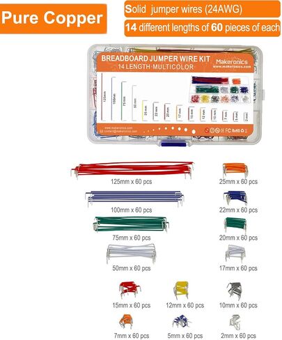 Makeronics 3220 Tie-Points Solderless Breadboard with Black Aluminum Back Plate | 24AWG 840 PCS U-Shape Jumper Wires Kit for Circuit Prototyping in Saudi Arabia