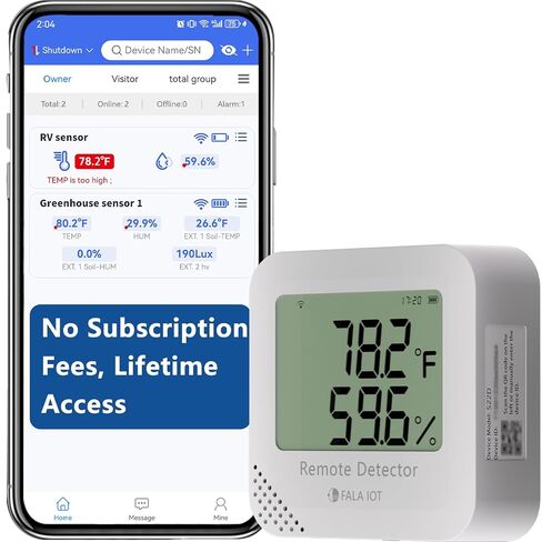 WiFi Temperature & Humidity Monitor, No Subscription 24/7 Remote Temp Sensor with Email, Text Alerts, Sound & Light Alarm, Idea for RV, Pet, Greenhouse, Farm, Freezer, Server Room,S22D in Kuwait