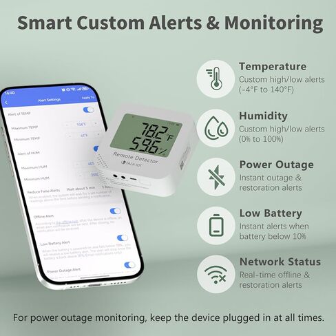 WiFi Temperature & Humidity Monitor, No Subscription 24/7 Remote Temp Sensor with Email, Text Alerts, Sound & Light Alarm, Idea for RV, Pet, Greenhouse, Farm, Freezer, Server Room,S22D in Kuwait