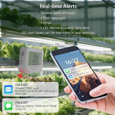 WiFi Temperature & Humidity Monitor, No Subscription 24/7 Remote Temp Sensor with Email, Text Alerts, Sound & Light Alarm, Idea for RV, Pet, Greenhouse, Farm, Freezer, Server Room,S22D in Kuwait