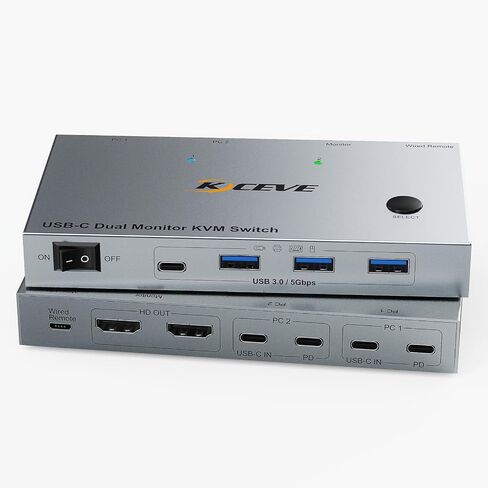 HDMI + 2 DisplayPort KVM Switch, 3 Monitors 2 Computer, Aluminum Construction, PCB Mount, 8K Support, with USB 3.0 Cables and Power Adapter in Kuwait