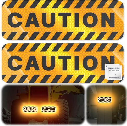 PHIXBEAR 2Pack Reflective Stickers, High-Visibility Caution Labels for Trucks, Vans, Forklifts, Trailers, Warehouse Equipment, Parking Lots & Yards (Black/Yellow) in Kuwait