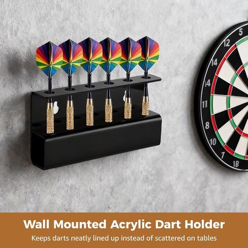 2 PCS Black Acrylic Dart Holders, Wall Mounted Dart Rack for 6 Each, Wall Darts Storage and Display Shelf with Screws & Dual-Sided Adhesive Pads for Steel Tip and Soft Tip Darts in Kuwait