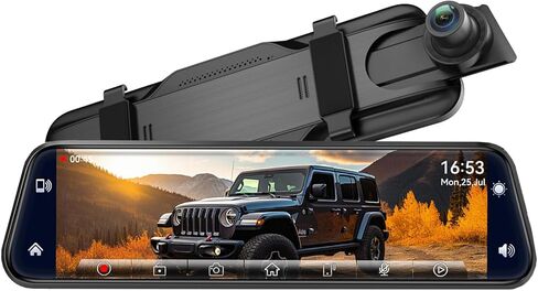 12''4K Rear View Mirror Camera with CarPlay&Andorid Auto,Mirror Dash Cam Front and Rear for Car Truck with Voice Control&Split Touch Screen, Rerverse Assist/Loop Record/G sensor/64GB Card Included in Saudi Arabia