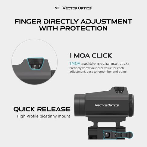 Vector Optics 1x22 Red Dot Scope، جهاز رؤية منعكس مدمج، فصل سريع، 3 MOA Dot Size مع حامل Picatinny مرتفع، ارتفاع مركزي 1.5 بوصة، SCRD-12II in Kuwait