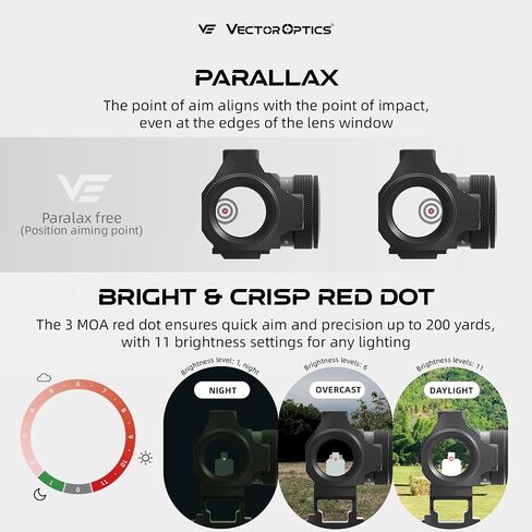 Vector Optics 1x22 Red Dot Scope، جهاز رؤية منعكس مدمج، فصل سريع، 3 MOA Dot Size مع حامل Picatinny مرتفع، ارتفاع مركزي 1.5 بوصة، SCRD-12II in Kuwait