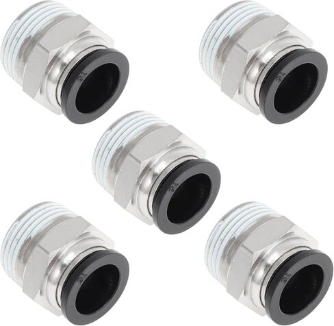 Push to Connect Air Fittings 5/8" Male Thread Air Line Quick Connector Plastic Nickel-plated Copper 3/4"NPT 5 Pcs Black Silver Tone in Kuwait