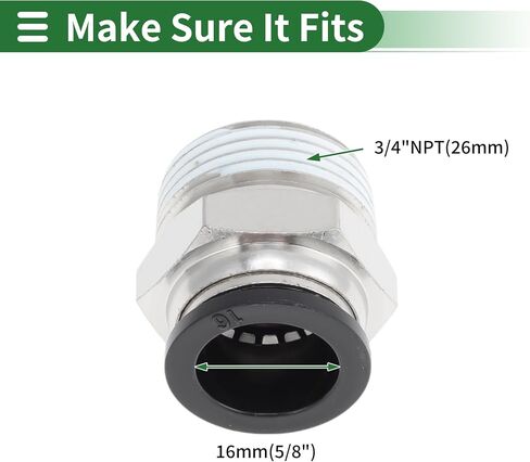 Push to Connect Air Fittings 5/8" Male Thread Air Line Quick Connector Plastic Nickel-plated Copper 3/4"NPT 5 Pcs Black Silver Tone in Kuwait