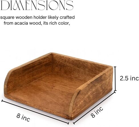 Wood Napkin Holder, Brown Acacia Wood, Standard Size Kitchen Tissue Organizer with Natural Style, Wipe Clean nterior Size ((7.5"x 7.5"x 2.75")) in Kuwait