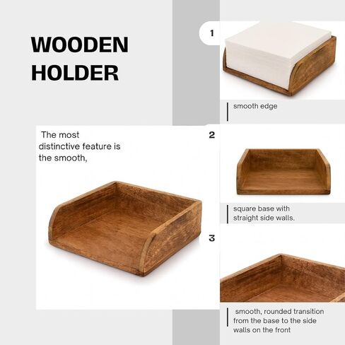 Wood Napkin Holder, Brown Acacia Wood, Standard Size Kitchen Tissue Organizer with Natural Style, Wipe Clean nterior Size ((7.5"x 7.5"x 2.75")) in Kuwait