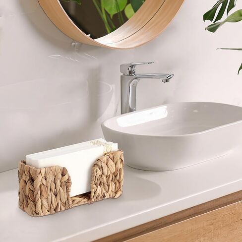 Sumnacon Guest Towel Napkin Holder, Vertical Water Hyacinth Napkin Holders for Table, Counter, Bathroom, Kitchen, Farmhouse Rectangle Napkins Basket Tray for Paper Napkins, Natural Home Office Decor in Kuwait
