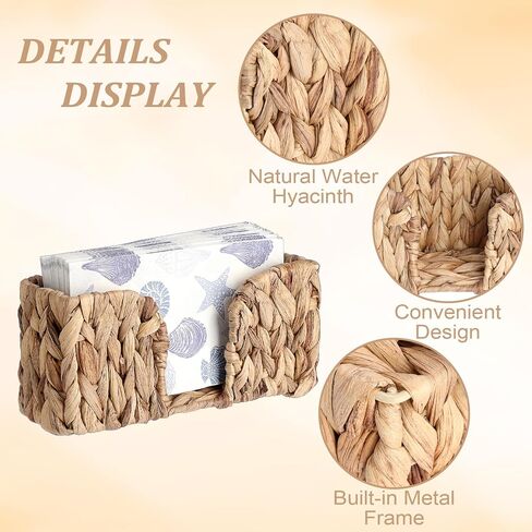 Sumnacon Guest Towel Napkin Holder, Vertical Water Hyacinth Napkin Holders for Table, Counter, Bathroom, Kitchen, Farmhouse Rectangle Napkins Basket Tray for Paper Napkins, Natural Home Office Decor in Kuwait