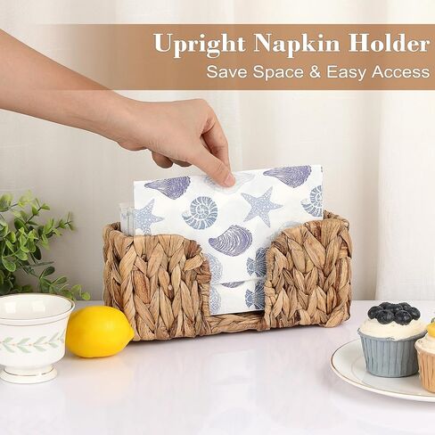Sumnacon Guest Towel Napkin Holder, Vertical Water Hyacinth Napkin Holders for Table, Counter, Bathroom, Kitchen, Farmhouse Rectangle Napkins Basket Tray for Paper Napkins, Natural Home Office Decor in Kuwait