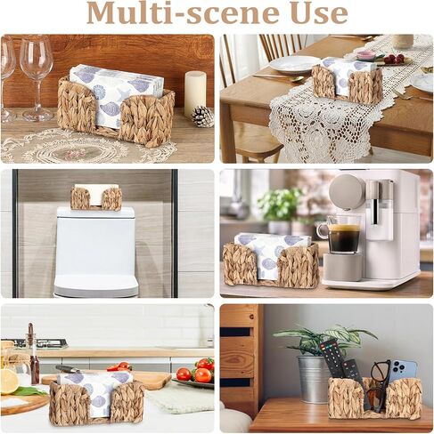 Sumnacon Guest Towel Napkin Holder, Vertical Water Hyacinth Napkin Holders for Table, Counter, Bathroom, Kitchen, Farmhouse Rectangle Napkins Basket Tray for Paper Napkins, Natural Home Office Decor in Kuwait