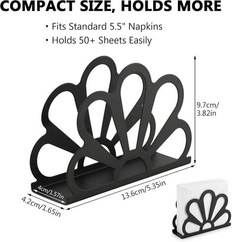 Black Metal Floral Napkin Dispenser, Farmhouse Standing Paper Dispenser, Classic Standing Paper Napkin Holder for Kitchen Dining Tables & Countertops, Restaurant Cocktail in Kuwait