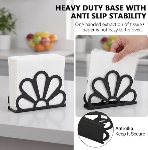 Black Metal Floral Napkin Dispenser, Farmhouse Standing Paper Dispenser, Classic Standing Paper Napkin Holder for Kitchen Dining Tables & Countertops, Restaurant Cocktail in Kuwait