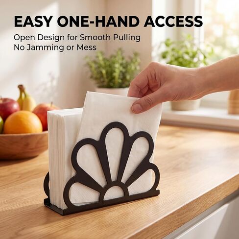 Black Metal Floral Napkin Dispenser, Farmhouse Standing Paper Dispenser, Classic Standing Paper Napkin Holder for Kitchen Dining Tables & Countertops, Restaurant Cocktail in Kuwait