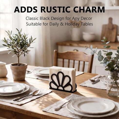 Black Metal Floral Napkin Dispenser, Farmhouse Standing Paper Dispenser, Classic Standing Paper Napkin Holder for Kitchen Dining Tables & Countertops, Restaurant Cocktail in Kuwait