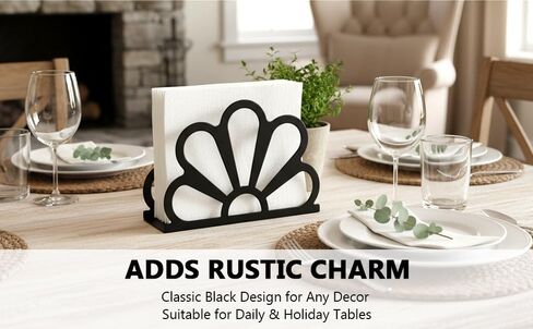Black Metal Floral Napkin Dispenser, Farmhouse Standing Paper Dispenser, Classic Standing Paper Napkin Holder for Kitchen Dining Tables & Countertops, Restaurant Cocktail in Kuwait