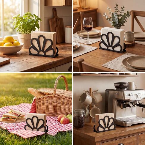 Black Metal Floral Napkin Dispenser, Farmhouse Standing Paper Dispenser, Classic Standing Paper Napkin Holder for Kitchen Dining Tables & Countertops, Restaurant Cocktail in Kuwait