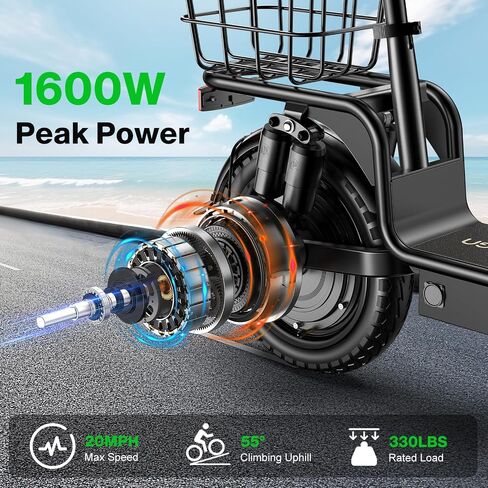 Electric Scooter with Seat for Adults,1600W Peak Power, 42 Mile Long Range, 20MPH, 14" Tires,Off-Road Foldable Commuter E-Scooter with Basket for Pets Dogs and Items, 330lbs Max Load.UL 2272 in Kuwait