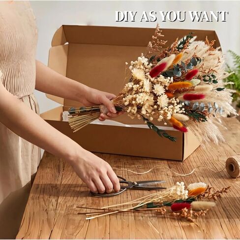 Dried Flower Bouquet, 17" Natural Dried Pampas Grass Decor, Boho Pampas Dried Flower Arrangements Contains Bunny Tails Dried Flowers Eucalyptus and Reed Grass for Home Decor in Saudi Arabia