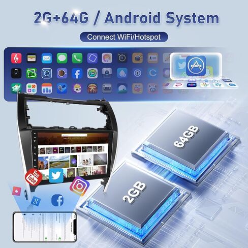 [4G+64G] راديو سيارة لسيارة Toyota Camry 2012 2013 2014 مع Carplay لاسلكي/Android Auto، شاشة لمس Volxcereo 10 بوصة تدعم نظام تحديد المواقع العالمي، بلوتوث، SWC، صوت EQ DSP in Kuwait