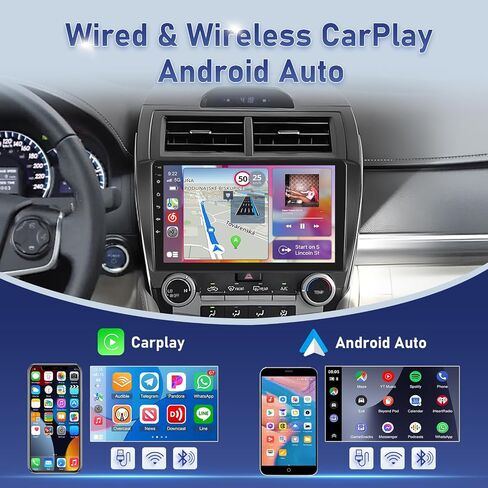 [4G+64G] راديو سيارة لسيارة Toyota Camry 2012 2013 2014 مع Carplay لاسلكي/Android Auto، شاشة لمس Volxcereo 10 بوصة تدعم نظام تحديد المواقع العالمي، بلوتوث، SWC، صوت EQ DSP in Kuwait
