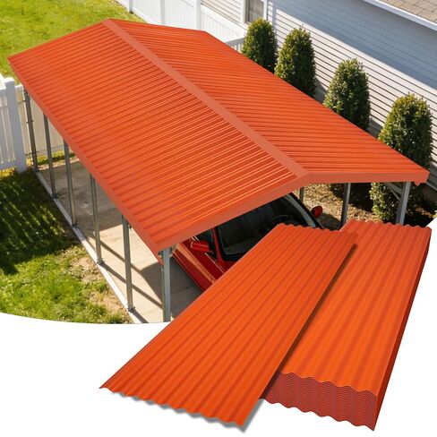 Placstic Roof Panels 25 pcs L60.2×W22.24 inch, Placstic Corrugated Roofing Panels Gazebo Top Cover Waterproof Sunproof for Patio Outdoor Garden (Orange) in Kuwait