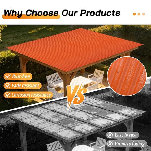 Placstic Roof Panels 25 pcs L60.2×W22.24 inch, Placstic Corrugated Roofing Panels Gazebo Top Cover Waterproof Sunproof for Patio Outdoor Garden (Orange) in Kuwait
