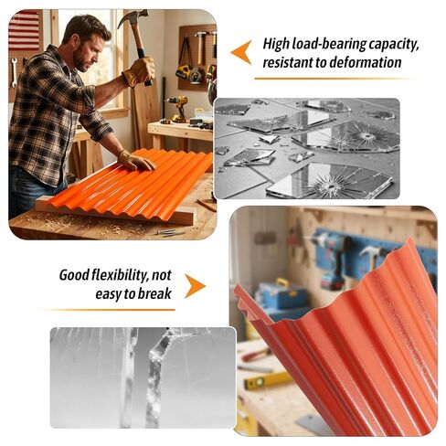 Placstic Roof Panels 25 pcs L60.2×W22.24 inch, Placstic Corrugated Roofing Panels Gazebo Top Cover Waterproof Sunproof for Patio Outdoor Garden (Orange) in Kuwait