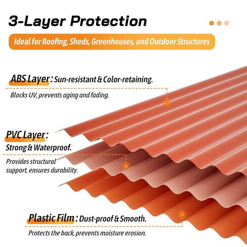 Placstic Roof Panels 25 pcs L60.2×W22.24 inch, Placstic Corrugated Roofing Panels Gazebo Top Cover Waterproof Sunproof for Patio Outdoor Garden (Orange) in Kuwait