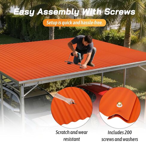 Placstic Roof Panels 25 pcs L60.2×W22.24 inch, Placstic Corrugated Roofing Panels Gazebo Top Cover Waterproof Sunproof for Patio Outdoor Garden (Orange) in Kuwait